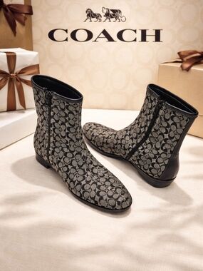 Coach  Black & Gray Signature Jacquard Ankle Boots